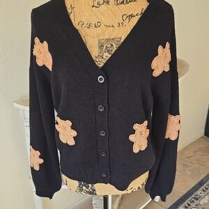 Black Sweater with Tan Bear Accents